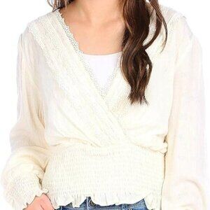 Self Esteem Juniors Embroidered Surplus Crop Top Medium Cream | New